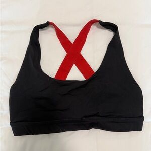 Koral Black Sports Bra with Red Crisscross Straps